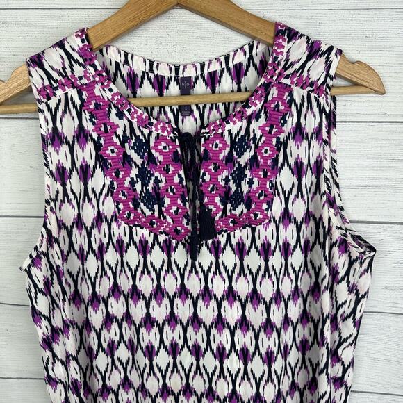 NYDJ Womens size Small IKAT Sleeveless Embroidered Tie Front Blouse Top - Picture 3 of 7